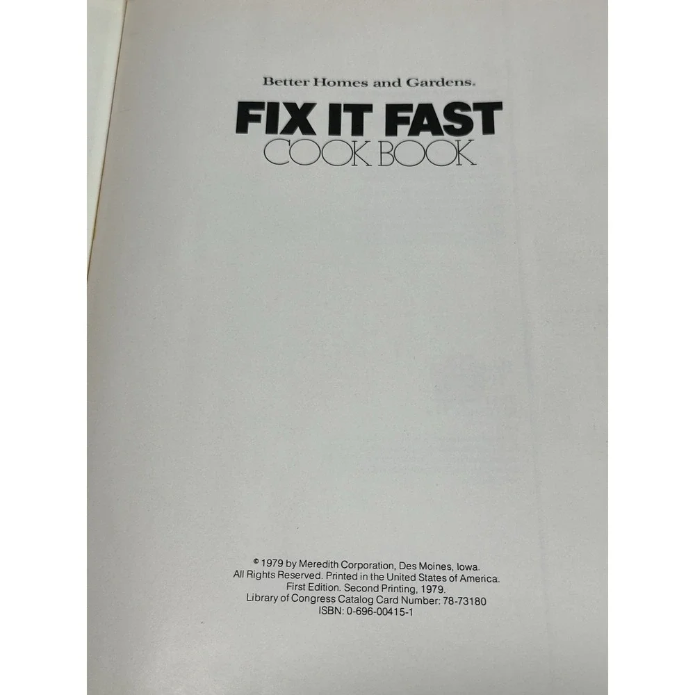 Vintage 1979 Fix It Fast Better Homes And Gardens Cookbook Recipes Cook Book